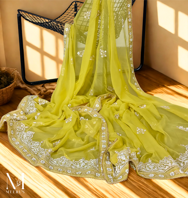 Chiffon Dupattas (Block Print Finished with Gota Lace)