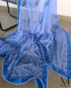 Blue Chiffon Dupatta (Block print finished with Lace & Silk)