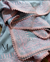 Grey Cotton Net Dupatta (Aari Work with Lace and Silk)