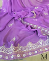 Purple Chiffon Dupatta (Block Print Finished with Gota Lace)