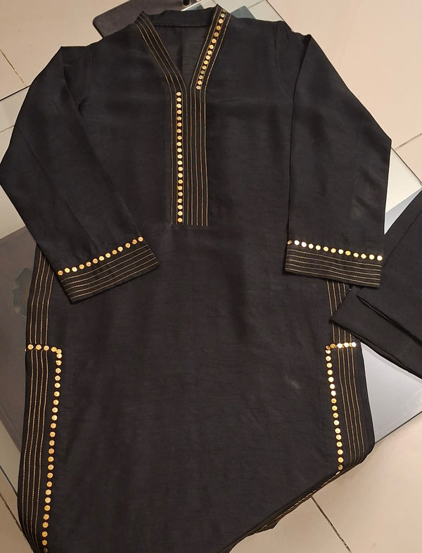 Mukesh - Black | 2 pc | Korean Raw Silk