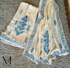Cream Chiffon Dupatta (Block print finished with Lace & Silk)