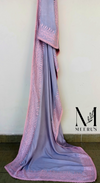 Grey Cotton Net Dupatta (Aari Work with Lace and Silk)