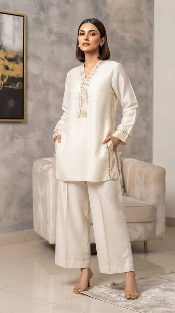 Mukesh - Off White | 2 pc | Korean Raw Silk